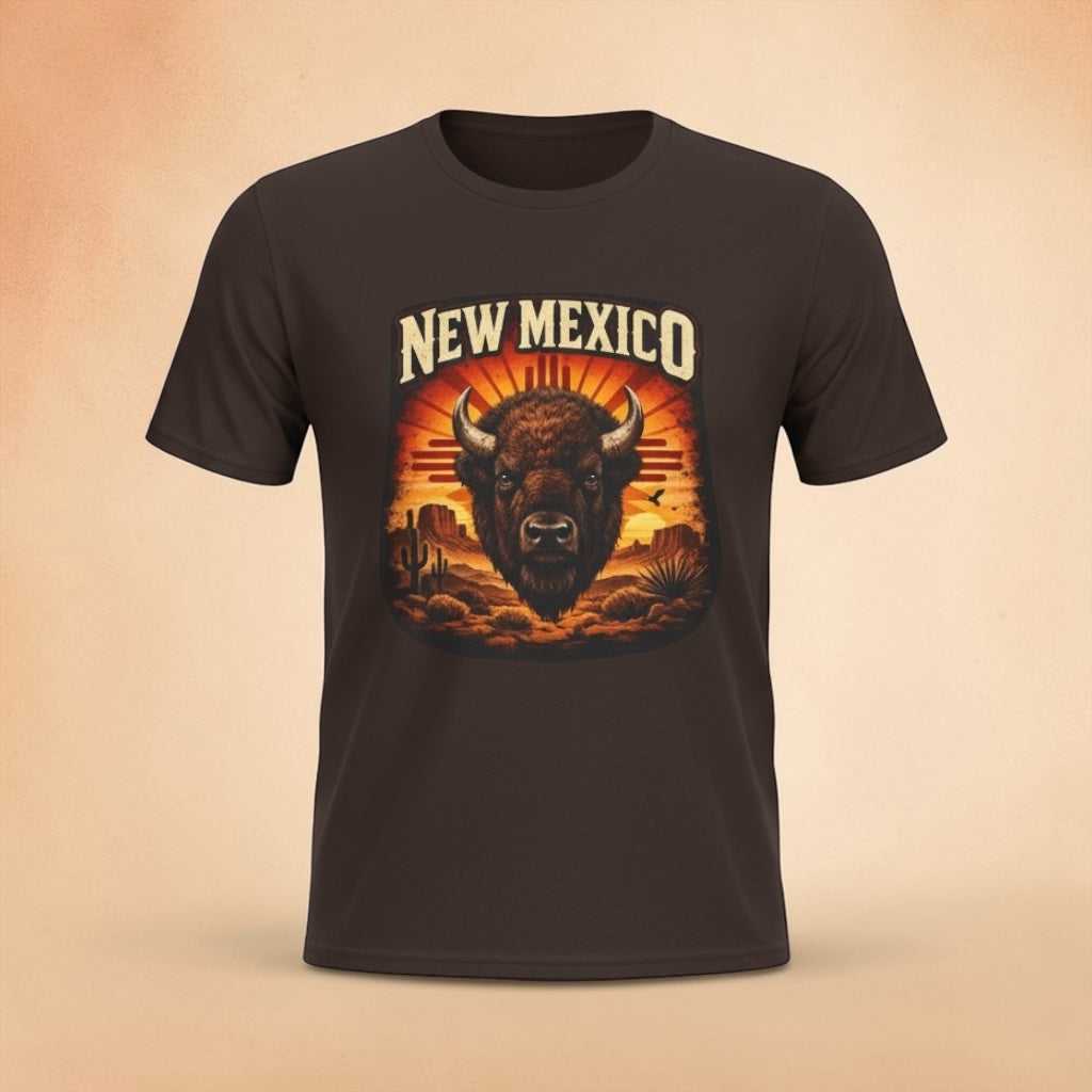 Vintage New Mexico Bison T-shirt by Big Sky Ranch Co., featuring a southwestern buffalo graphic on a casual cotton tee.