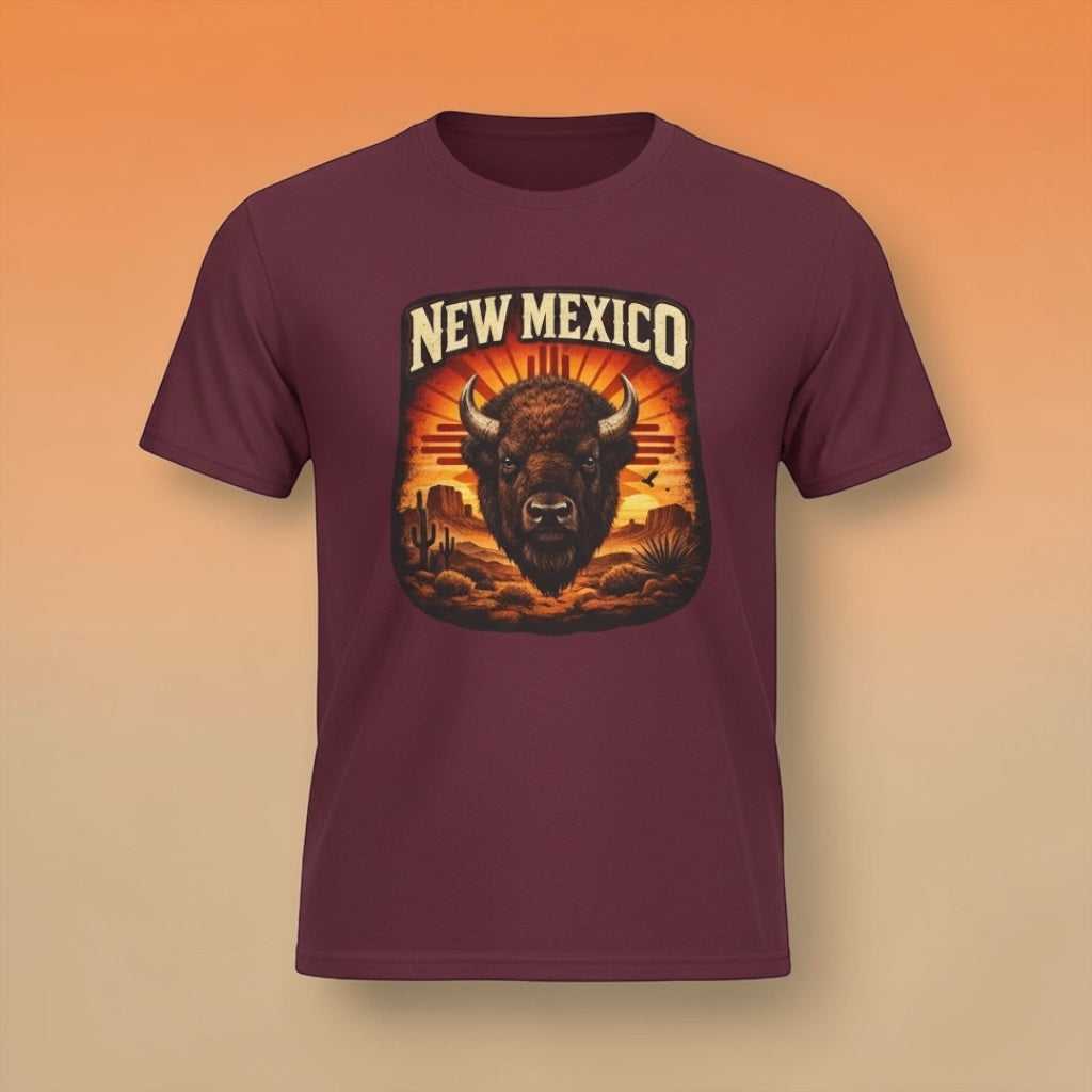Vintage New Mexico Bison T-Shirt by Big Sky Ranch Co. featuring a Southwestern buffalo graphic on soft cotton fabric.