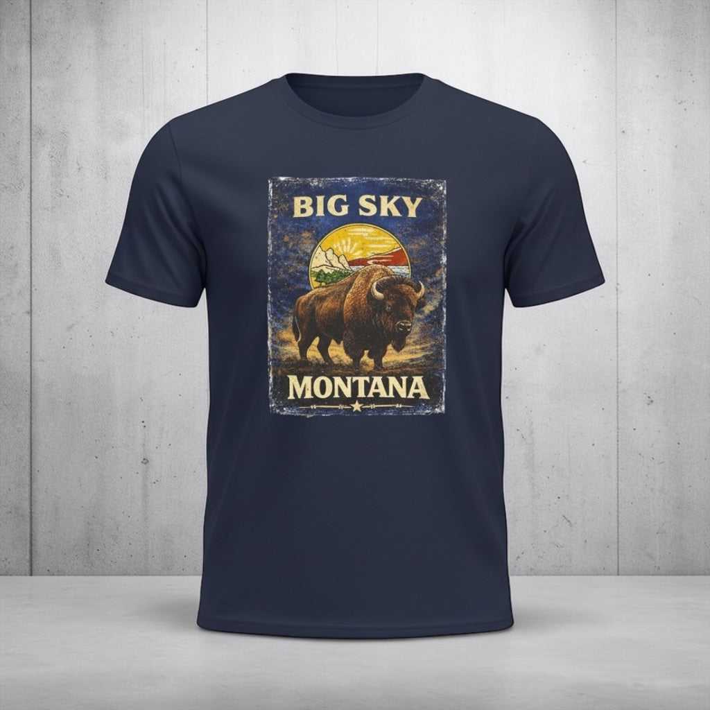 Big Sky Ranch Co. Montana Big Sky vintage Western style T-shirt with classic design and bold logo on soft cotton fabric.