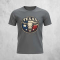 Vintage Texas Longhorn skull graphic T-shirt by Big Sky Ranch Co. featuring a Texas flag design on soft cotton fabric.