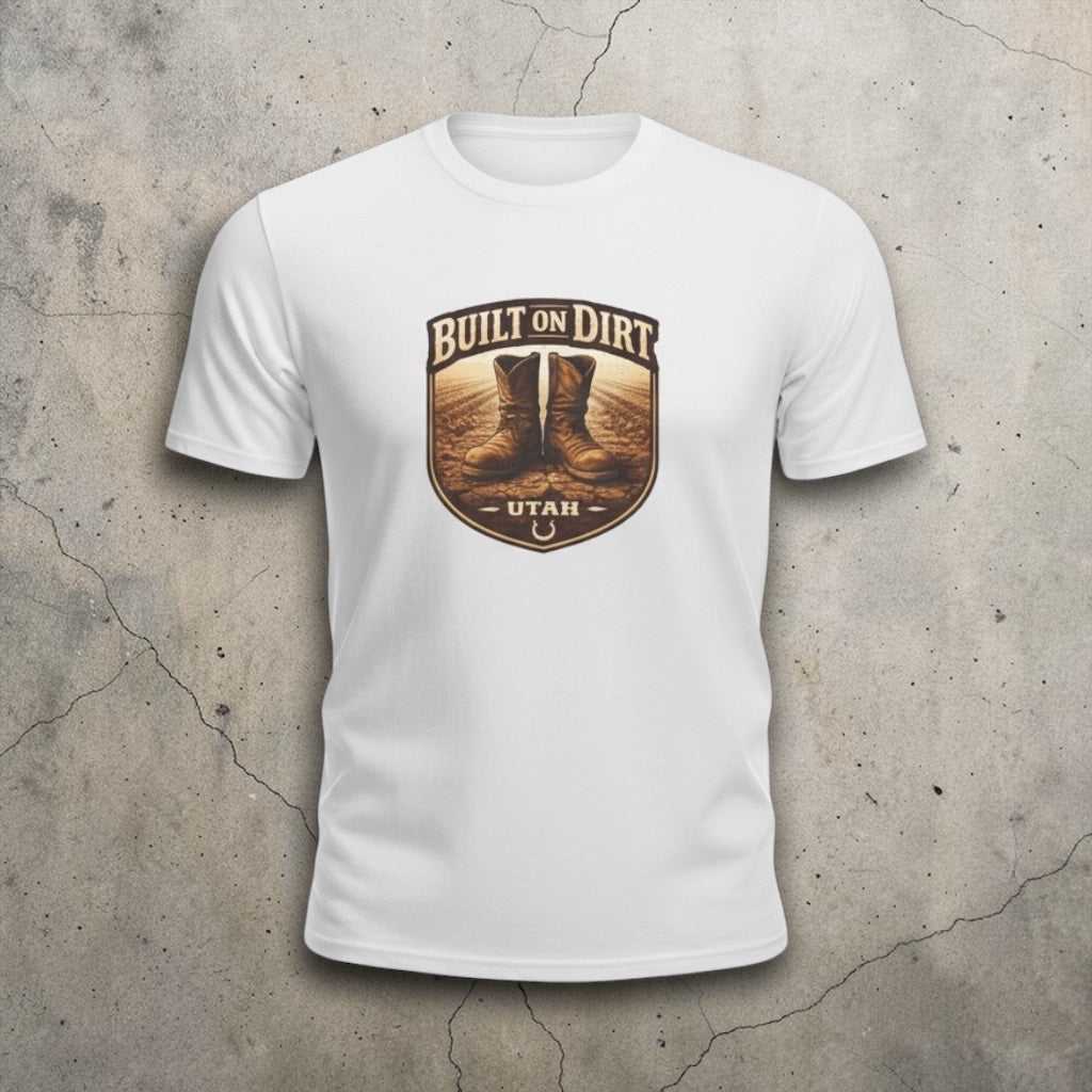 Vintage Utah T-Shirt by Big Sky Ranch Co. featuring western boots, outdoor theme, and rustic design on a casual cotton tee.