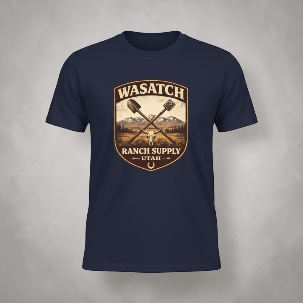 Vintage Utah ranch badge T-shirt by Big Sky Ranch Co., featuring a rustic ranch logo on a classic cotton tee.