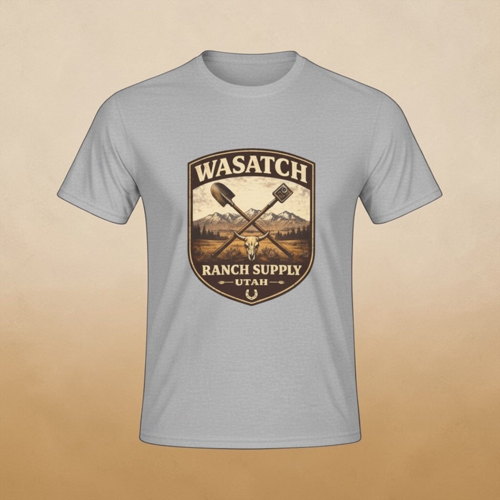 Big Sky Ranch Co. vintage Utah Ranch badge T-shirt featuring a classic ranch logo on soft cotton fabric.