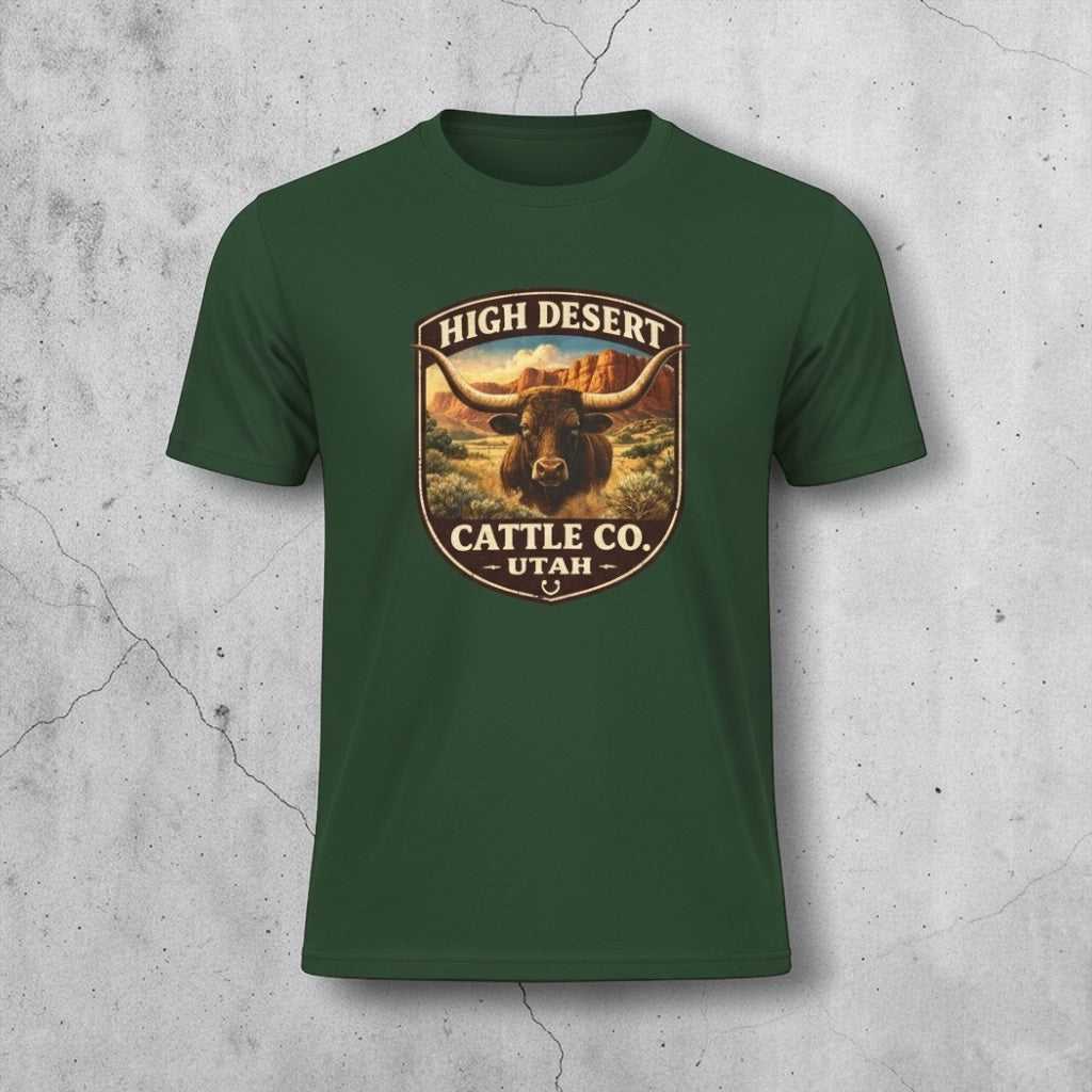 Vintage Utah Longhorn Ranch T-shirt from Big Sky Ranch Co., featuring a high desert cattle design on a casual tee.