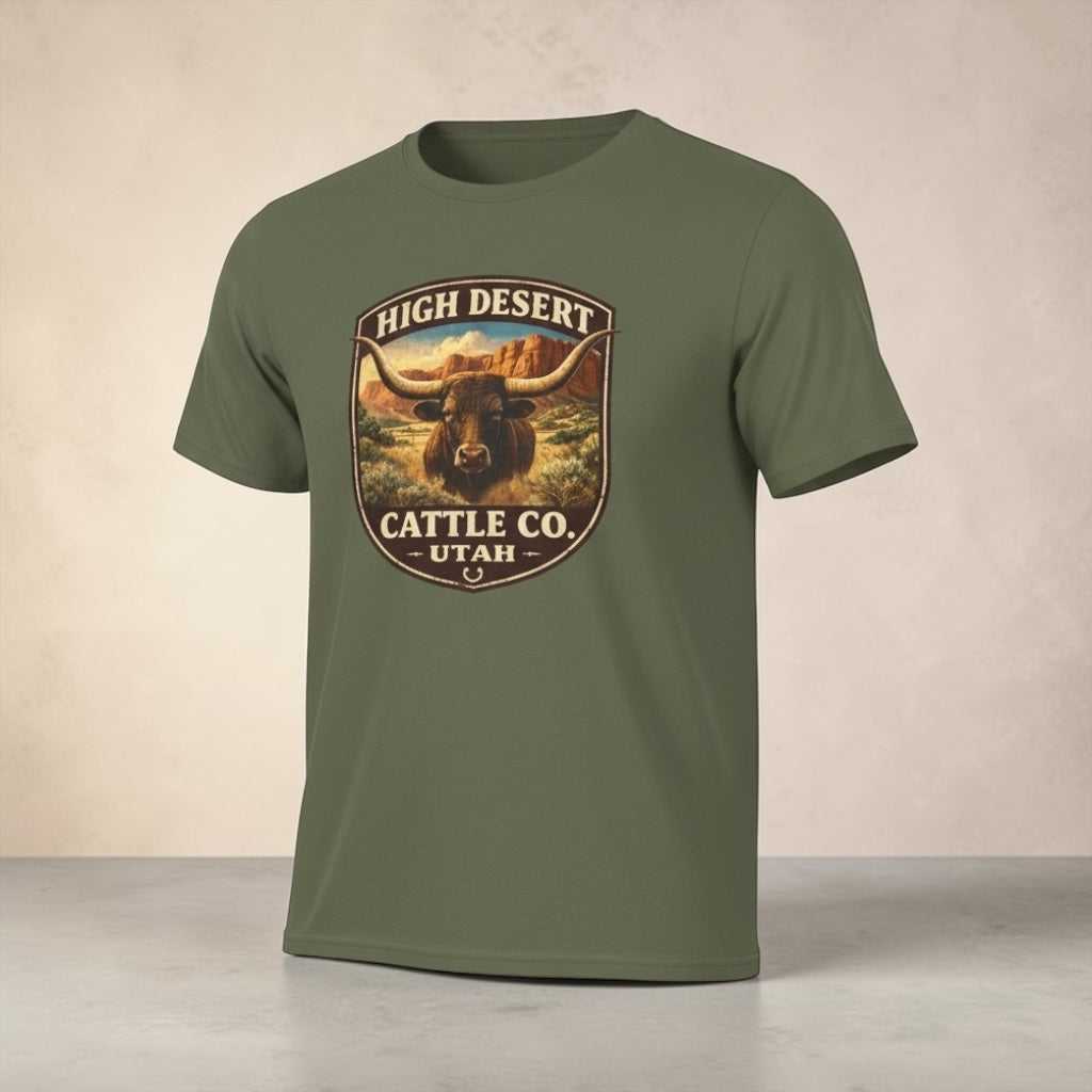 Vintage Utah Longhorn Ranch T-Shirt by Big Sky Ranch Co., featuring a classic cattle graphic on a comfortable tee.