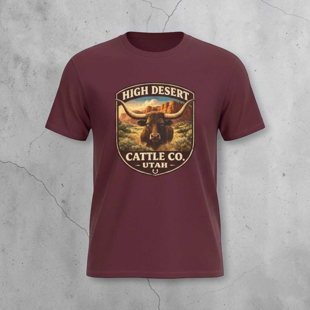 Vintage Utah Longhorn Ranch T-shirt by Big Sky Ranch Co., featuring a classic design with high desert cattle imagery.