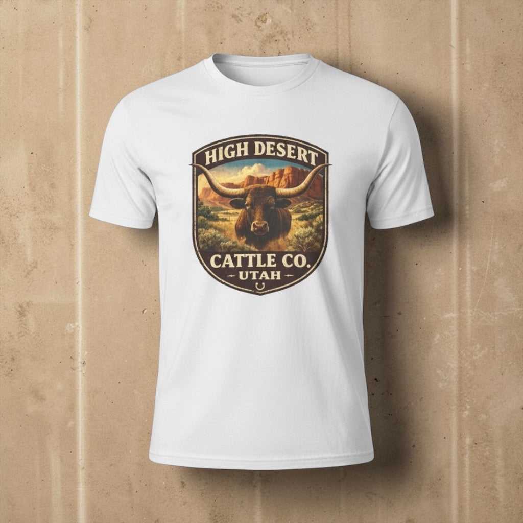 Vintage Utah Longhorn Ranch T-shirt by Big Sky Ranch Co., featuring a classic cattle design on a comfortable cotton tee.