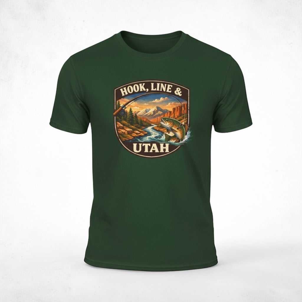 Big Sky Ranch Co. Hook, Line & Utah Fishing T-Shirt featuring a fishing theme graphic on a casual T-shirt.