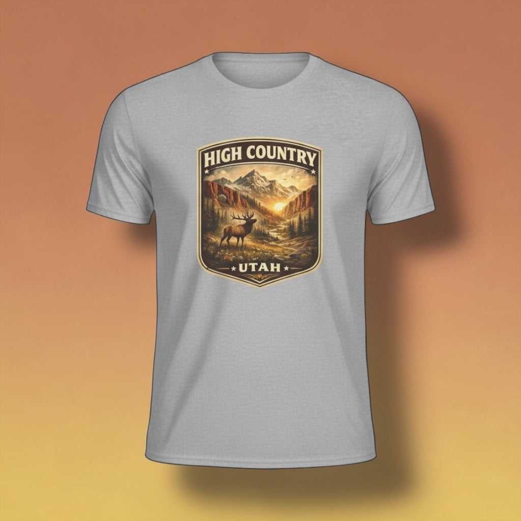 Vintage mountain elk graphic T-shirt by Big Sky Ranch Co., featuring a high country Utah scene on a comfortable casual tee.