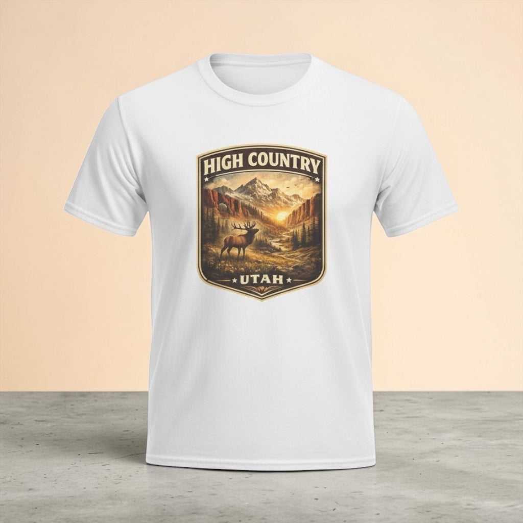 Vintage mountain elk graphic T-shirt by Big Sky Ranch Co., featuring rugged Utah High Country design, perfect for outdoor enthusiasts.