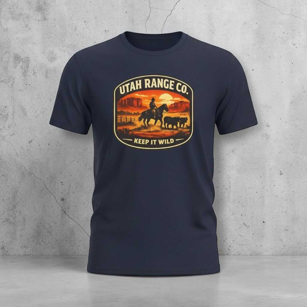 Big Sky Ranch Co. "Keep It Wild" cowboy sunset T-shirt featuring a vibrant sunset and western design on soft cotton fabric.