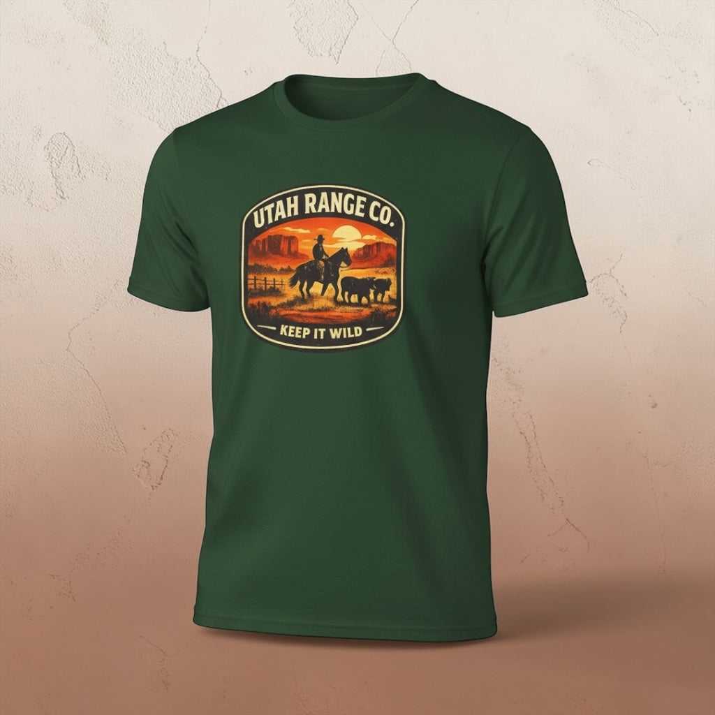 Big Sky Ranch Co. "Keep It Wild" cowboy sunset T-shirt with desert sunset scene and western-inspired design.