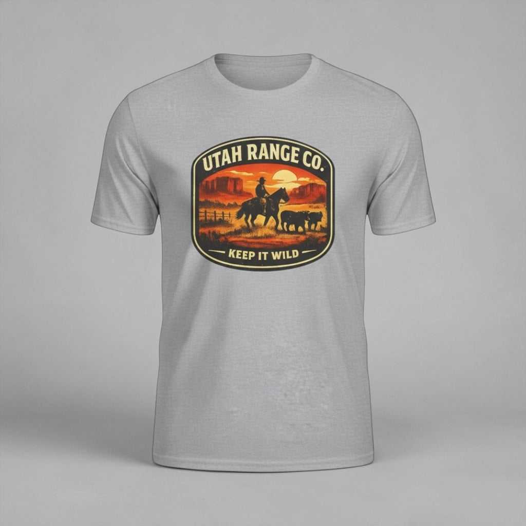 Big Sky Ranch Co. "Keep It Wild" cowboy sunset T-shirt featuring a vibrant sunset scene and western-inspired design.