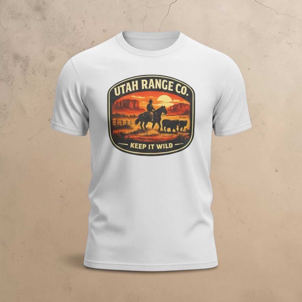 Big Sky Ranch Co. "Keep It Wild" cowboy sunset T-shirt featuring a vibrant western sunset design on a casual tee.
