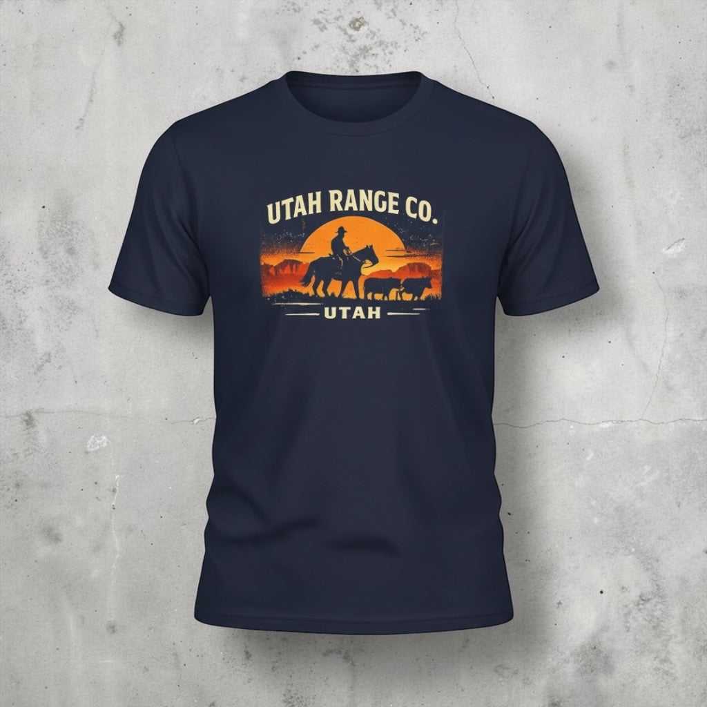 Sunset cowboy T-shirt by Big Sky Ranch Co. featuring a western cowboy design in warm sunset colors.