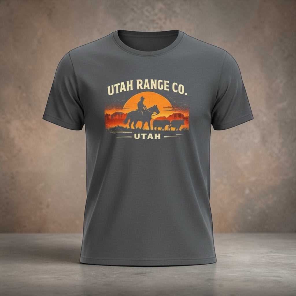 Sunset cowboy T-shirt by Big Sky Ranch Co. featuring a Western-inspired design with vibrant sunset and cowboy graphics.