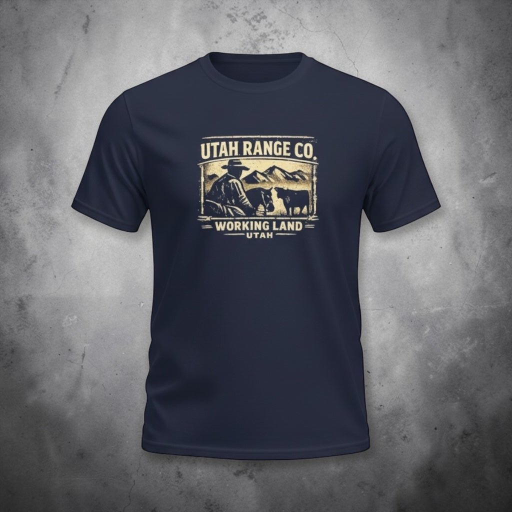 Big Sky Ranch Co. Utah Range Co. 'Working Land' graphic T-shirt featuring vintage cowboy ranch design on soft cotton fabric.