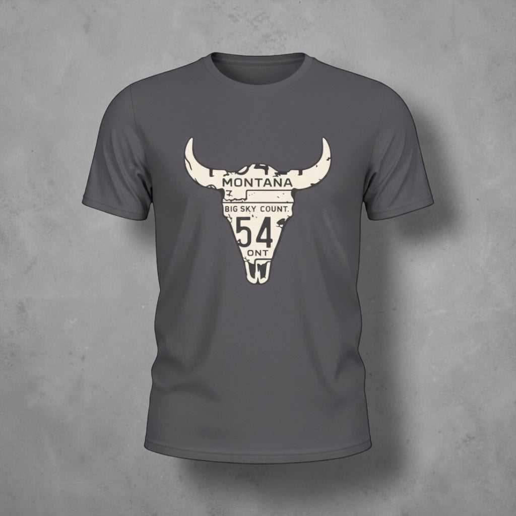Big Sky Ranch Co. Montana Longhorn T-Shirt featuring a western Longhorn design on a casual cotton tee.