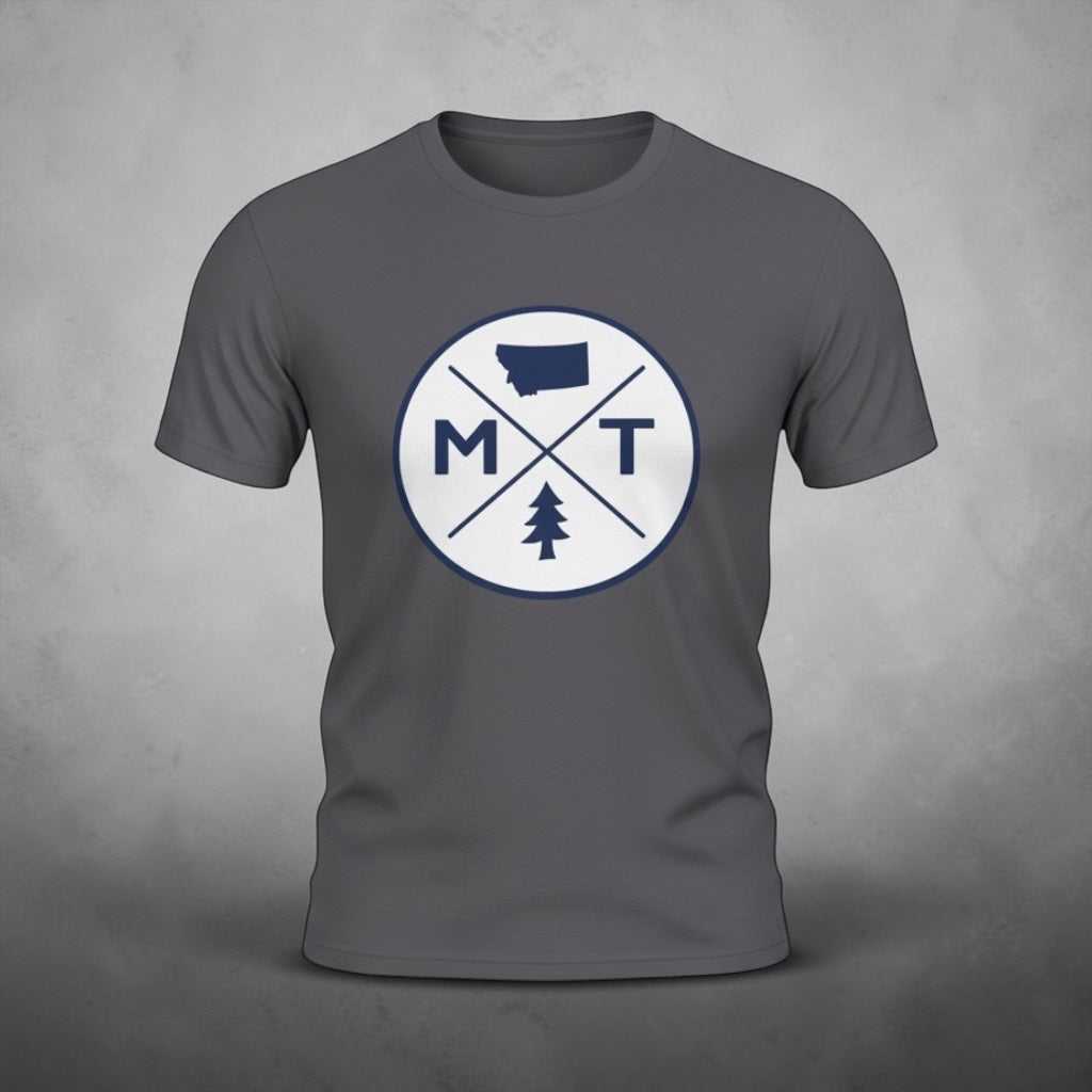 Big Sky Ranch Co. Montana Adventure T-Shirt featuring MT logo and pine tree design on soft cotton fabric.