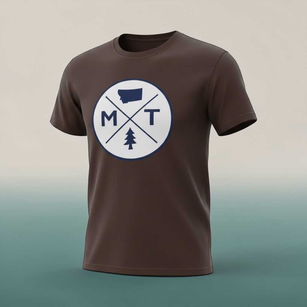 Big Sky Ranch Co. Montana Adventure T-Shirt featuring MT logo with pine tree design on soft cotton fabric.