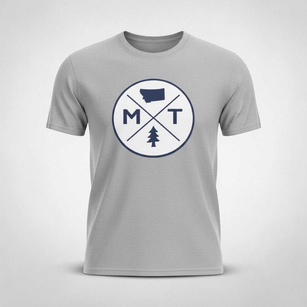 Big Sky Ranch Co. Montana Adventure T-Shirt featuring MT logo with pine tree design on front.