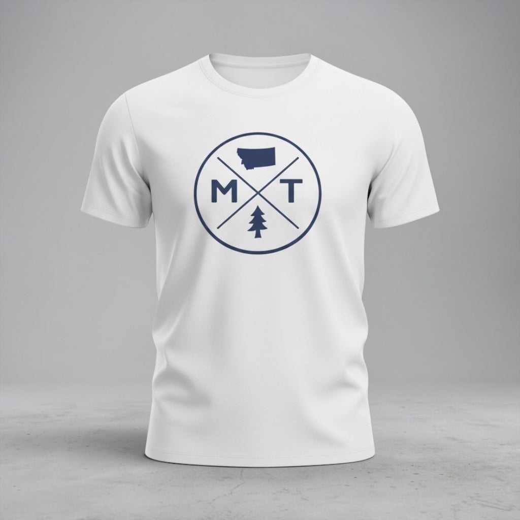 Big Sky Ranch Co. Montana Adventure T-shirt featuring MT logo with pine tree design on soft cotton fabric.