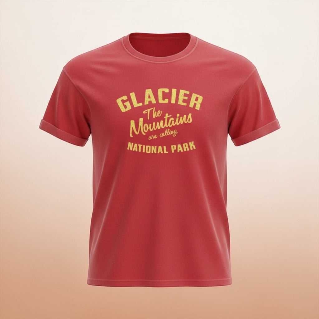 Vintage Glacier National Park T-shirt by Big Sky Ranch Co. featuring mountain landscape and park logo on soft fabric.