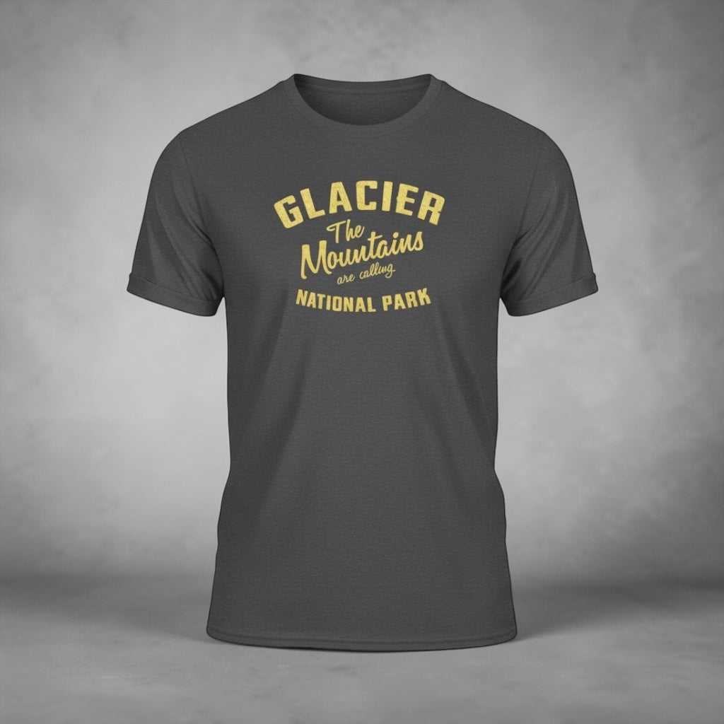 Vintage Glacier National Park T-shirt by Big Sky Ranch Co. featuring mountain landscape and park logo.