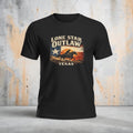 Black Lone Star Outlaw Texas T-Shirt with vintage eagle and flag graphic