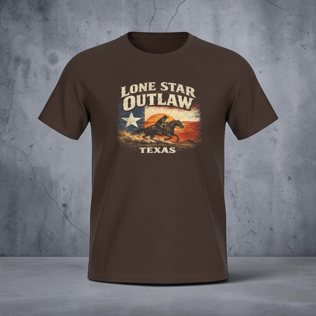 Brown Lone Star Outlaw Texas T-Shirt with vintage eagle and flag graphic