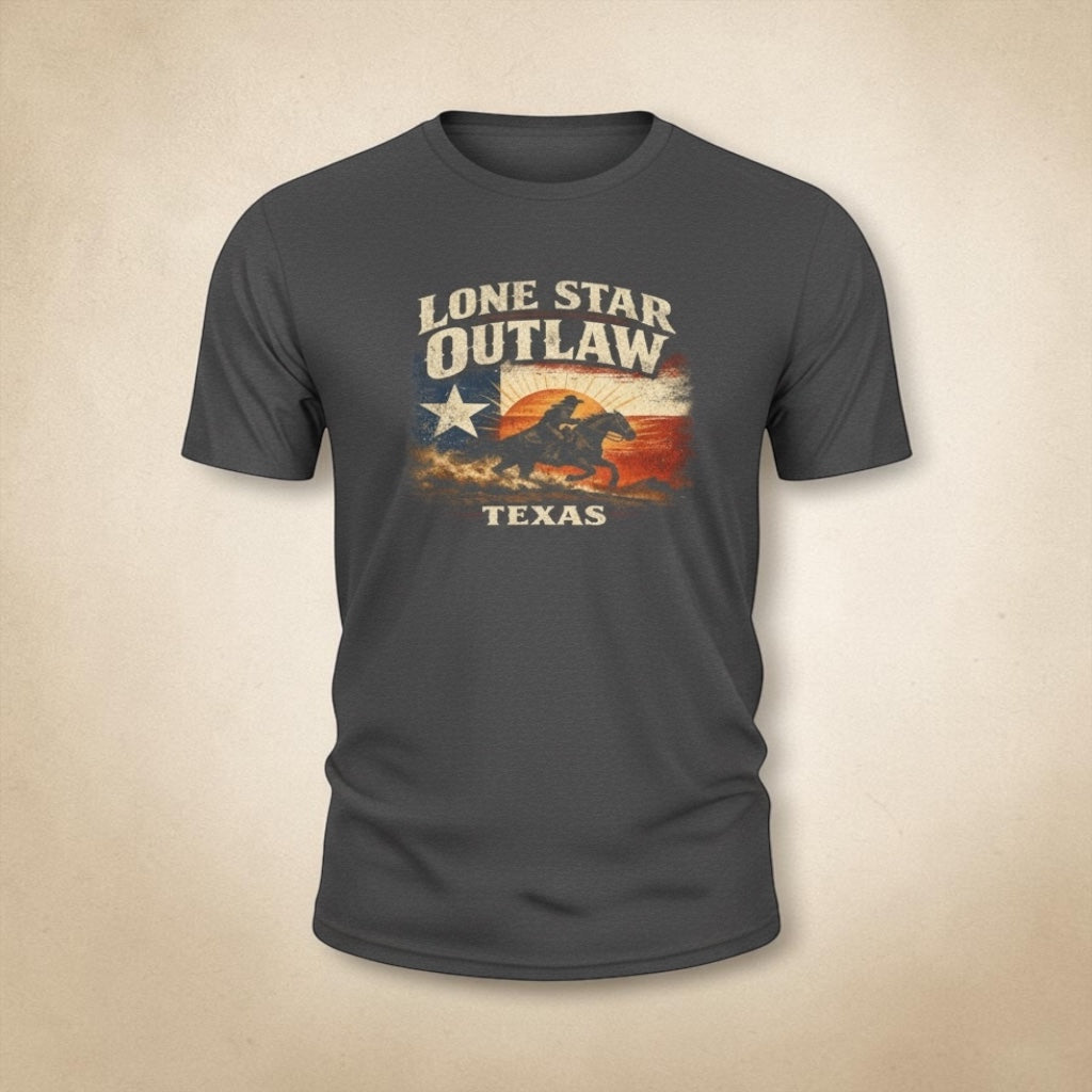 Dark blue Lone Star Outlaw Texas T-Shirt with vintage eagle and flag graphic