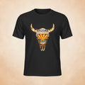 Arizona License Plate Bull Skull T‑Shirt with desert and sunburst design