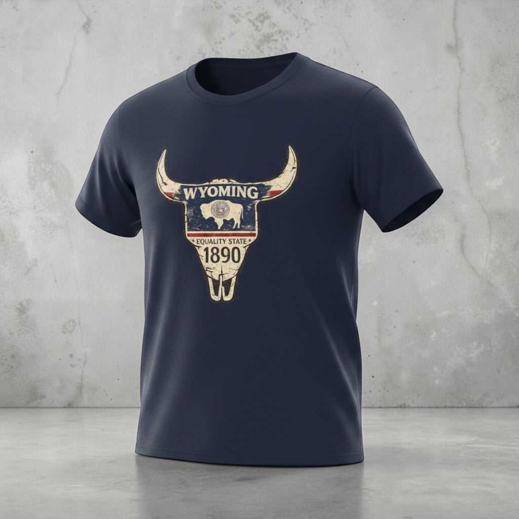 Olive green Wyoming skull T-Shirt with vintage buffalo graphic