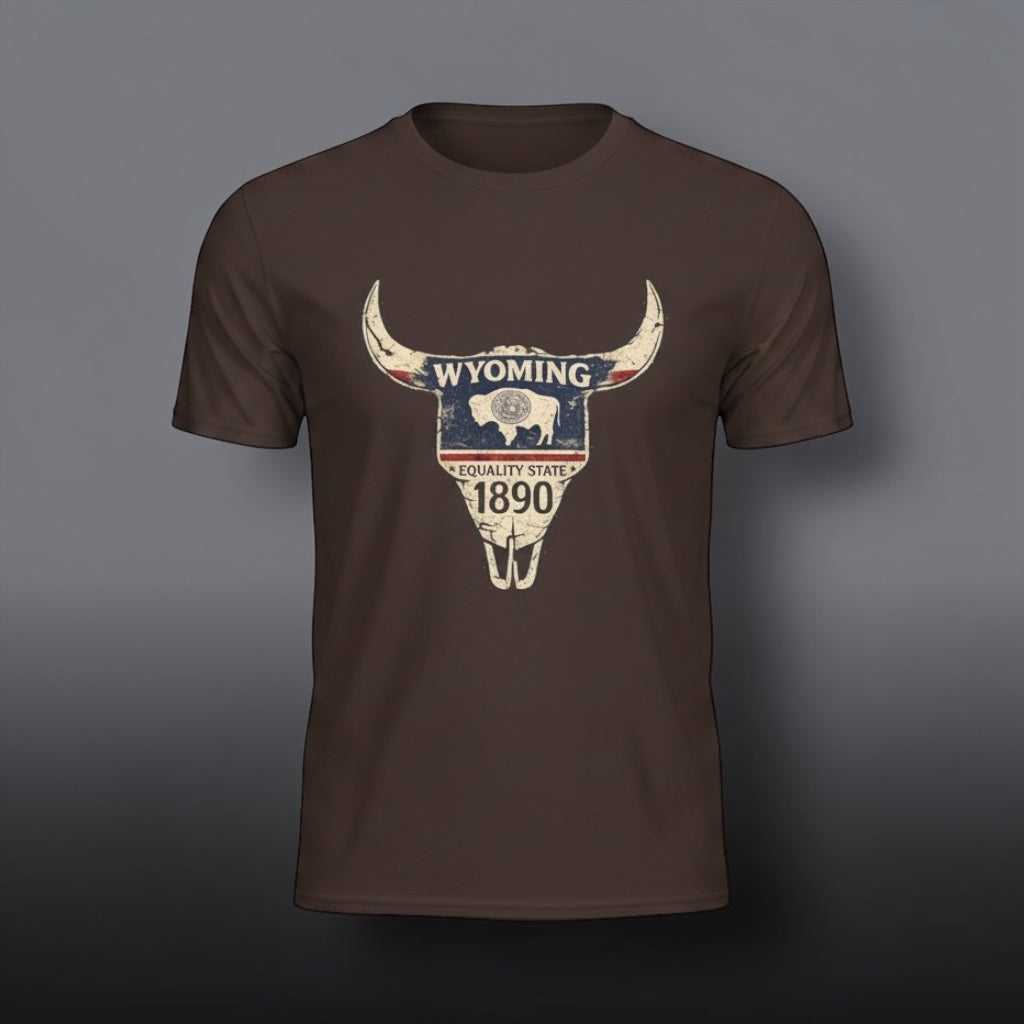 Navy Wyoming state skull T-Shirt with vintage buffalo graphic