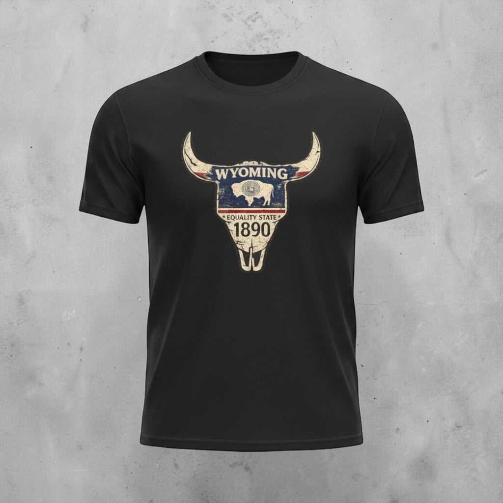 Wyoming state skull T-Shirt with vintage buffalo skull graphic