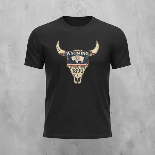Wyoming state skull T-Shirt with vintage buffalo skull graphic
