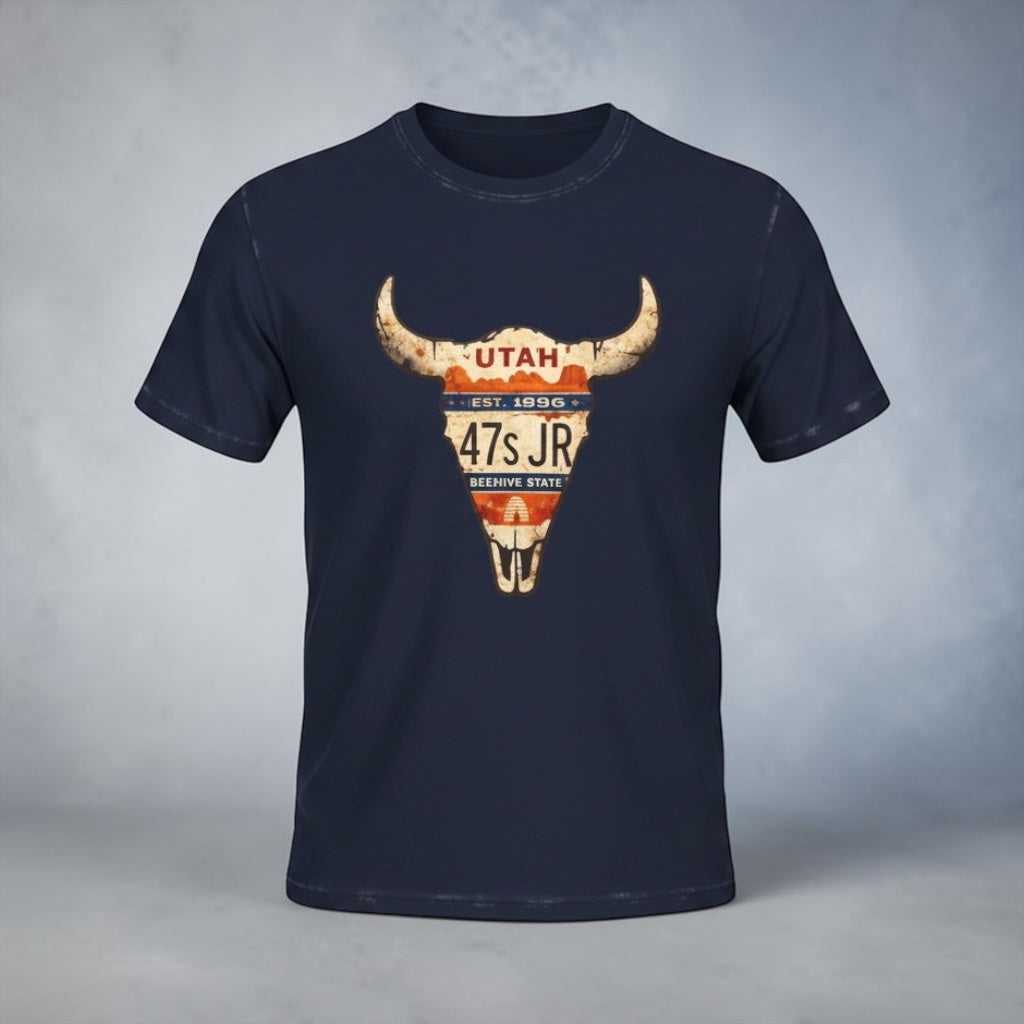 Olive green Utah license plate Longhorn T-shirt with vintage western skull design