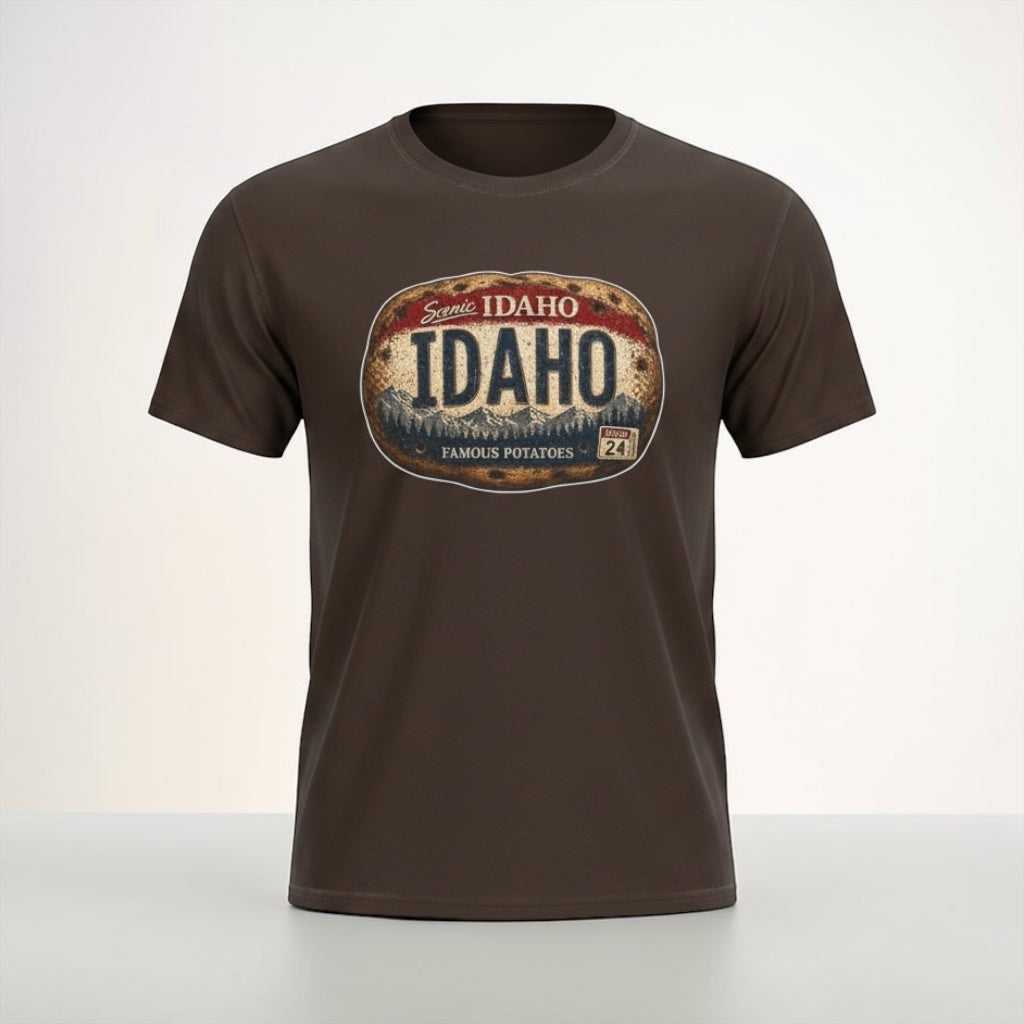 Idaho vintage potato license plate T-shirt by Big Sky Ranch Co., featuring retro Idaho state pride design on a casual tee.