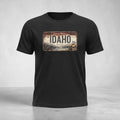 Big Sky Ranch Co. Idaho Rustic License Plate T-Shirt featuring vintage-inspired design on soft fabric.