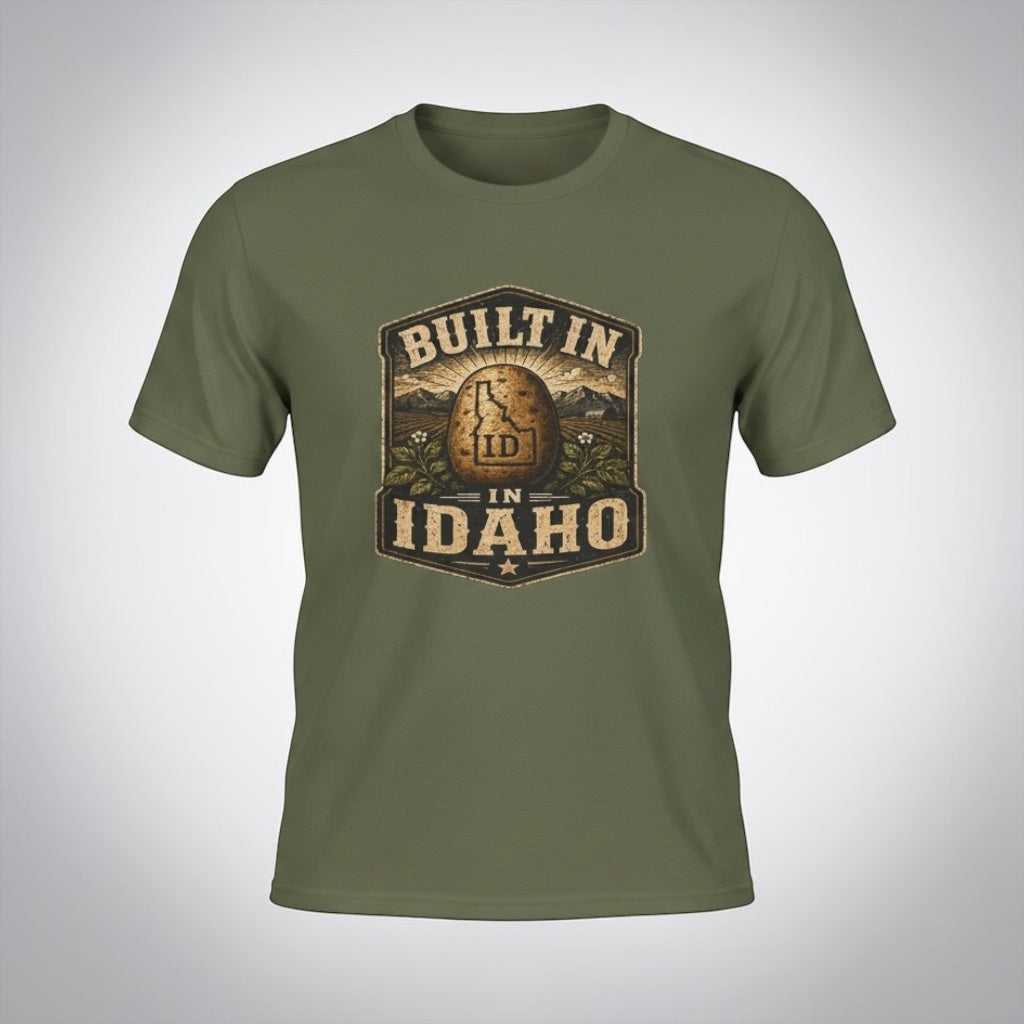 Navy blue T-Shirt with vintage Idaho patch design for outdoor and mountain pride