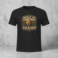 Black T-Shirt with vintage Idaho patch design for outdoor and mountain pride