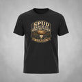 Black T-shirt with Idaho vintage potato farm logo and rustic design