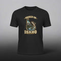 Black vintage trout fishing T-shirt with Idaho fishing design