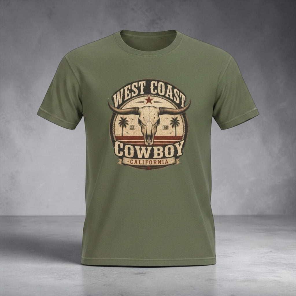 Vintage California skull graphic T-shirt by Big Sky Ranch Co., featuring a Western cowboy design on soft cotton fabric.