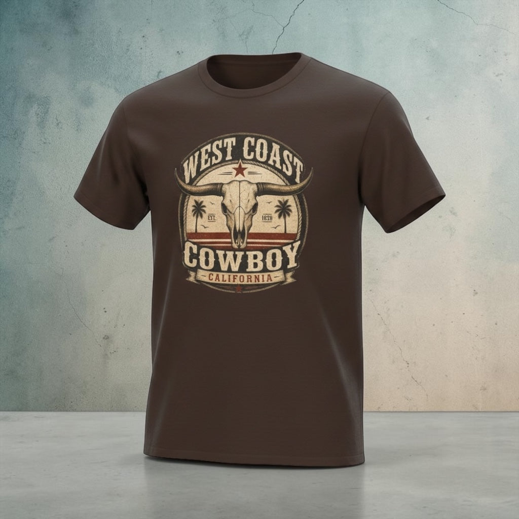Vintage California Skull graphic T-shirt by Big Sky Ranch Co. featuring West Coast cowboy style and rustic design.