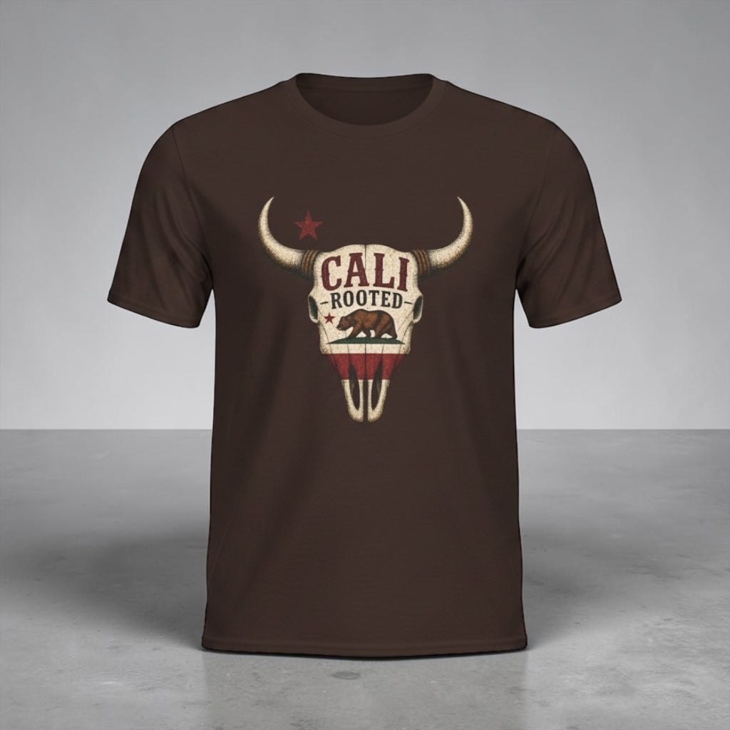 Unisex Cali Rooted Bull Skull T-Shirt by Big Sky Ranch Co., vintage California western style tee with graphic print.