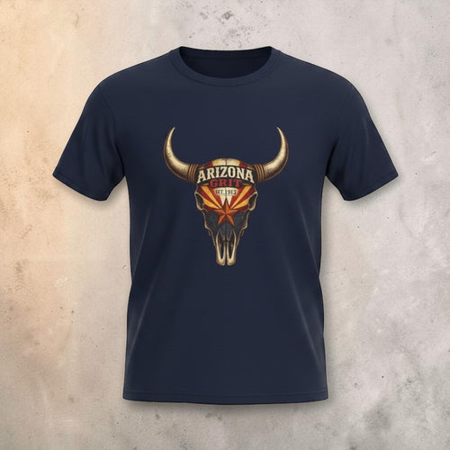 Unisex Arizona Grit Bull Skull vintage Western T-shirt by Big Sky Ranch Co. featuring a rugged bull skull graphic on soft fabric.