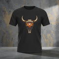 Vintage desert-themed Arizona Grit Bull Skull unisex T-shirt by Big Sky Ranch Co., featuring Western-style graphic on soft fabric.