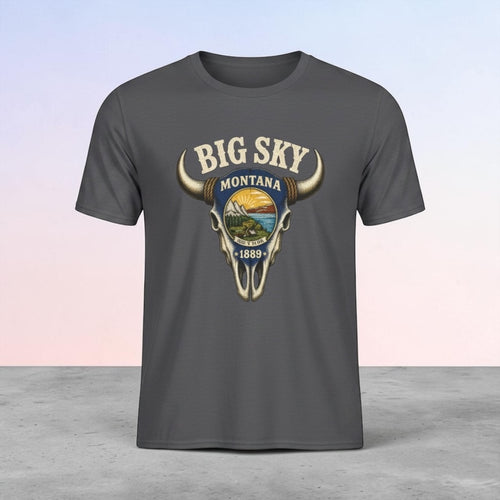 Big Sky Montana Unisex Tee — Vintage Buffalo Skull State Badge T‑Shirt
