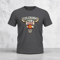 Colorado Mile High Bull Skull T-Shirt by Big Sky Ranch Co., featuring a vintage-inspired bull skull graphic on a comfortable tee.
